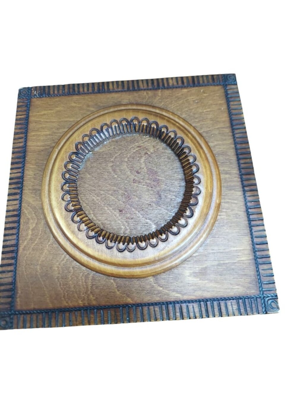 Vintage Hand-Carved Wooden Trinket Box With Intricate Circle Pattern